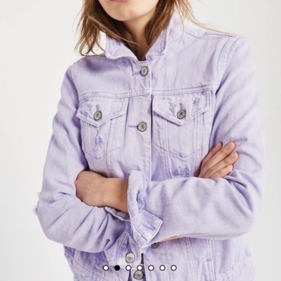 *NWT* Abercrombie & Fitch Distressed Denim Purple Lilac Jean Jacket - Picture 3 of 13